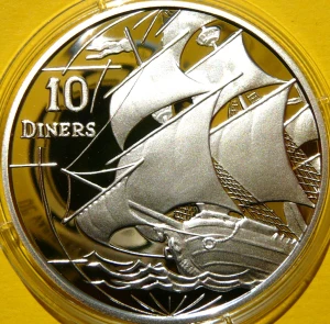 10 DINAR ANDORA 1996 ŻAGLOWIEC FREGATA SREBRO UNCJA