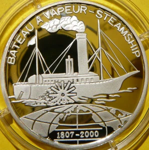1000 FRANK BENIN 2000 ŻAGLOWIEC PAROWIEC CLERMONT SREBRO