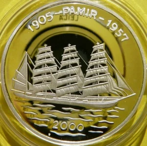 1000 FRANK TOGO 2000 ŻAGLOWIEC PAMIR SREBRO
