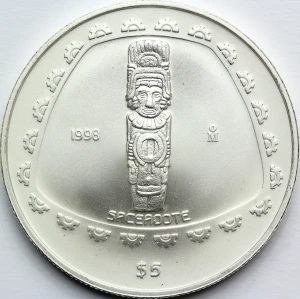 5 PESO MEKSYK 1998 KAPŁAN PREKOLUMBIJSCY TOLTEKOWIE