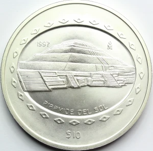 10 PESO MEKSYK 1997 PIRAMIDA SŁOŃCA PREKOLUMBIJSCY TEOTIHUACAN
