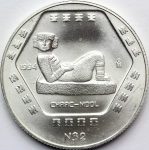 2 PESO MEKSYK 1994 CHAAC MOOL PREKOLUMBIJSCY MAJOWIE