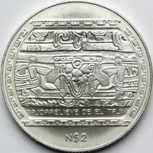 2 PESO MEKSYK 1993 MIASTO EL TAJIN PREKOLUMBIJSCY VERACRUZ