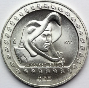 50 PESO MEKSYK 1992 INDIANIN GUERRERO AGUILA SREBRO