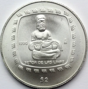 2 PESO MEKSYK 1996 FIGURKA Z LAS LIMAS PREKOLUMBIJSCY OLMEKOWIE