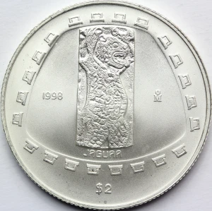 2 PESO MEKSYK 1998 JAGUAR PREKOLUMBIJSCY TOLTEKOWIE