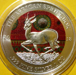 1000 FRANK GABON 2018 ANTYLOPA SPRINGBOK Ag Oz KOLOR