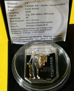 5$ COOK 2009 SZTUKA WATYKAŃSKA APOLLO Ag/Au SWAROVSKI