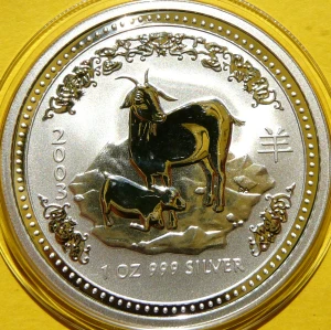 1$ AUSTRALIA 2003 GOAT ROK KOZY LUNAR SREBRO 999 UNCJA