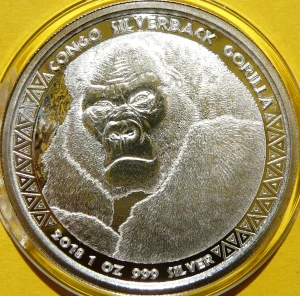 5000 FRANKÓW KONGO 2018 GORYL MAŁPA SREBRO 999 UNCJA