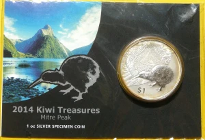 1$ NOWA ZELANDIA 2014 KIWI SREBRO 999 UNCJA + CERT