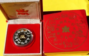 15$ KANADA 2004 ROK MAŁPY MONKEY SERIA LUNAR Ag/Au PROOF 