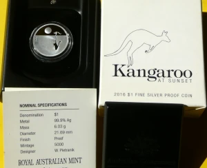 1$ AUSTRALIA 2016 KANGUR ZACHÓD SŁOŃCA SREBRO PROOF