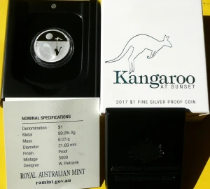 1$ AUSTRALIA 2017 KANGUR ZACHÓD SŁOŃCA SREBRO PROOF