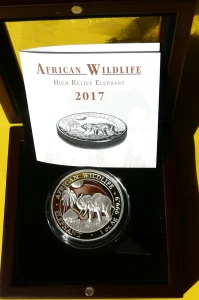 100 SHILL SOMALIA 2017 SŁOŃ SREBRO UNCJA HIGH RELIEF RZADKA +CER