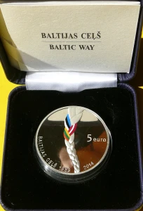 5 EURO ŁOTWA 2014 BAŁTYCKA DROGA SREBRO KOLOR