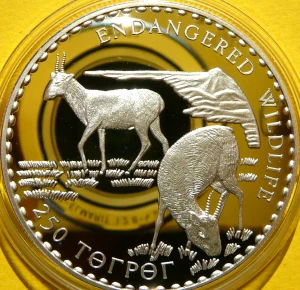 250 TUGRIK MONGOLIA 1993 ANTYLOPA SUHAK STEPOWY SREBRO UNCJA