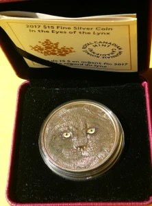 15$ KANADA 2017 W OCZACH RYSIA KOLOR SREBRO RZADKA