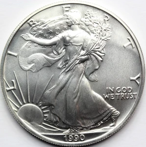 1$ USA 1990 EAGLE ORZEŁ BOGINI WOLNOŚCI LIBERTY SREBRO 999 UNCJA