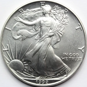 1$ USA 1992 EAGLE ORZEŁ BOGINI WOLNOŚCI LIBERTY SREBRO 999 UNCJA