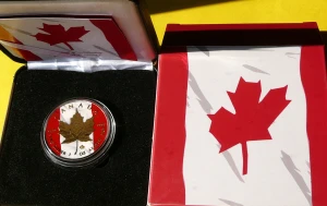 5$ KANADA 2014 MAPLE LEAF LIŚĆ KLONU SREBRO 999 UNCJA ZŁOCONA KOLOR