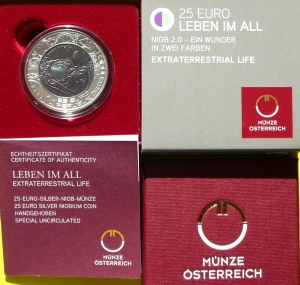 25 EURO AUSTRIA 2022 KOSMOS ŻYCIE POZAZIEMSKIE SREBRO NIOB