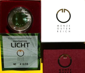 25 EURO AUSTRIA 2008 OŚWIETLENIE FASCYNACJA ŚWIATŁEM SREBRO NIOB