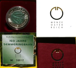 25 EURO AUSTRIA 2004 POCIĄG LINIA KOLEJOWA SEMMERING SREBRO NIOB